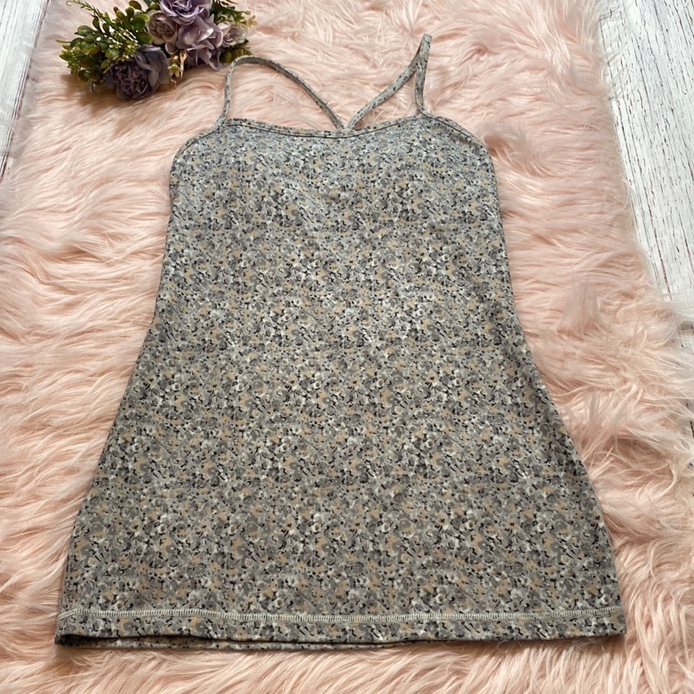 lululemon athletica Floral Print Strappy Tank Top - Gray and Cream